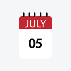 5 july calendar july calendar vector illustration