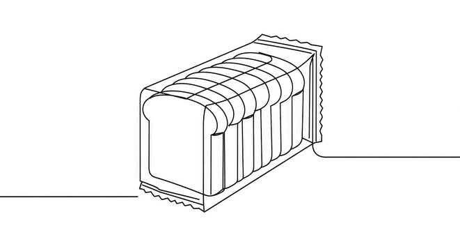 Freshly sliced loaf of bread sealed in transparent packaging, a simple and essential food staple for everyday life and culinary creations