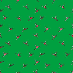 seamless pattern of hand drawn holy leaves and red berries on green background, Christmas watercolor illustration