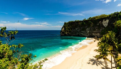 Turquoise Waters and Sandy Beach Beneath Dramatic Cliffs in Bali