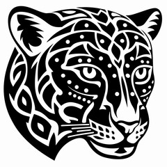 Aztec Jaguar Head Tribal Tattoo Design Illustration