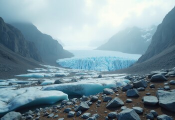 Obraz premium melting glaciers revealing bare earth landscape climate change impact ice retreat natural beauty, coulee, nature, rock, terrain, slope, wilderness