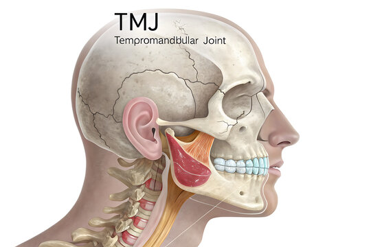 Anatomical illustration of the temporomandibular joint in the human head and neck area created with generated ai