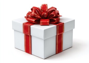 Obraz premium Square white gift box with red ribbon and bow