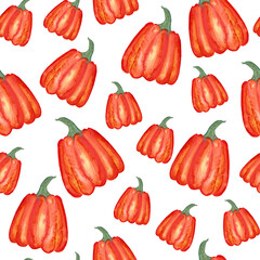 seamless pattern of watercolor pumpkins on white background, hand painted illustration elements
