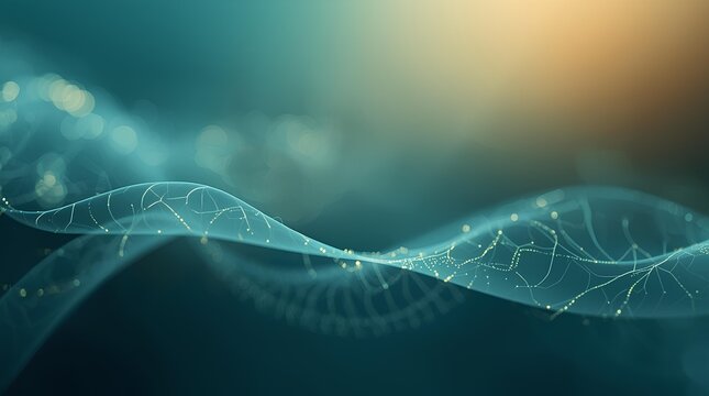 Futuristic abstract visualization of a glowing digital wave, representing data flow, neural networks, or genetic science