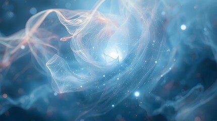 Luminous blue energy field flowing in a fractal vortex, representing a quantum singularity or the birth of a new galaxy.