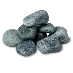 Dry smooth round grey-green stones in a pyramid