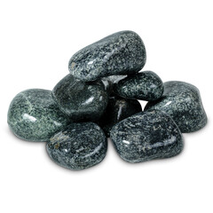 Wet smooth round grey-green dark stones in a pyramid