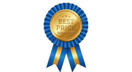 A best price guarantee badge with blue ribbon isolated on transparent background