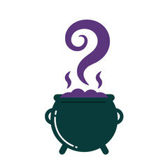 Mysterious cauldron icon with smoke and question mark design