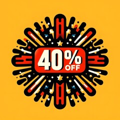  40% OFF red yellow promotion starburst badge with text