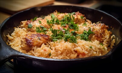 Fototapeta premium Easy Weeknight Chicken and Rice Skille