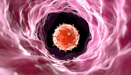 Detailed Rendering of a Virus Particle Inside a Biological Structure