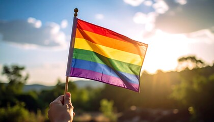 Rainbow flag sunset landscape.
