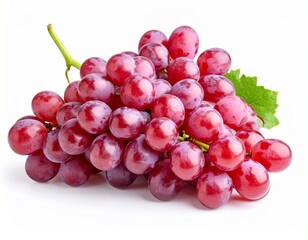 Fototapeta premium High resolution photo of a fresh bunch of red grapes with green stem, isolated on white background