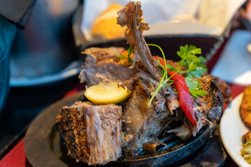Argentina beef and lamb on plate in restaurant