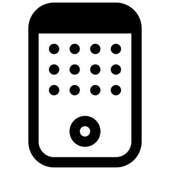 Smart speaker. Outlined stroke vector icon with black-filled details.