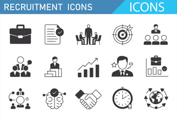 Recruitment and Hiring Icons Featuring Career Growth, Interviews, and Teams