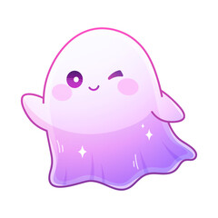 Kawaii ghost waving its hand. Little ghost, cute spook on white background. Vector cartoon character