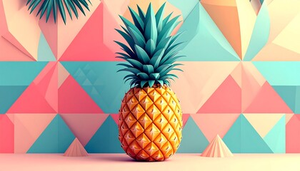 Pineapple with Geometric Background.