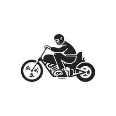 Skull rider on a custom chopper motorcycle. Skeleton riding a chopper bike