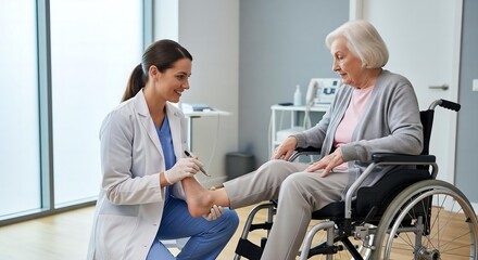 Gentle Steps to Wellness: A Podiatrist Carefully Examines the Foot of a Senior Woman.