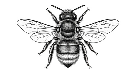 Detailed drawing of a bee isolated on transparent background