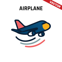 Colorful vector airplane icon with a sleek design showing the takeoff phase, ideal for representing air travel and flight services