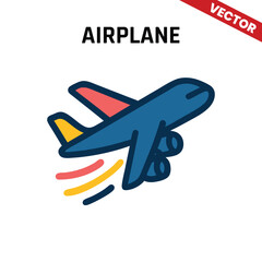 Naklejka premium Sleek vector airplane with red and blue wings, emphasizing modern aviation design for travel, flight, and transport-related content