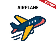 Abstract vector airplane icon with a colorful trail, representing air travel and modern aviation in design projects