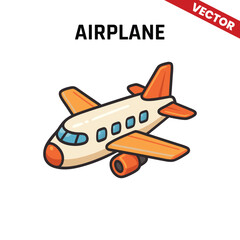Minimalistic cartoon airplane with vibrant yellow and red accents, perfect for use in transportation, travel, and aviation-related vector designs
