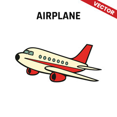 Stylized vector image of a small airplane with red accents and clear details, flying upwards