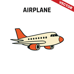 Cute airplane vector icon with clean lines and soft retro coloring.