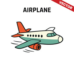 Simplistic airplane vector drawing in red, cream, and black.