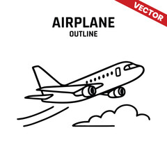 Outline of a jet airplane in vector, modern and minimalistic design for travel and aviation projects.