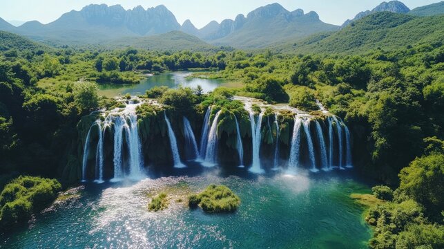 Long exposure image of a wonderful waterfall. Tortum Waterfall morning view. Uzundere, Erzurum, Turkey