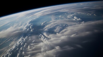 Aerial view of earth showing cloud formations and the atmosphere above