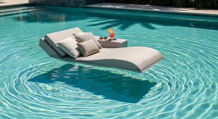 Floating Pool Lounger with a Drink in Turquoise Water