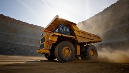 Heavy Hauler in Earthy Landscape: An awe-inspiring industrial giant traverses a rugged terrain. Witness the power and efficiency of heavy machinery.