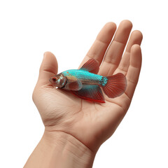 Fish in a hand isolated on white background 