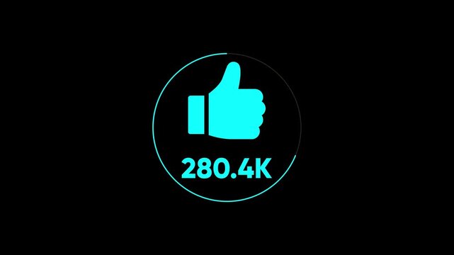 1K to 400K Like Counter - Smooth Social Proof Animation with circle loading Concept. like icon animation on black Background.