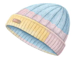 Knitted winter beanie pastel colors isolated on a transparent background image