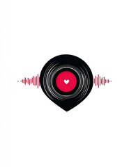 Black vinyl record with heart, sound waves