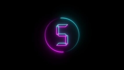 TOP 10 countdown neon light effect, number 10 to 1 glowing light effect on black backgrounds. Countdown neon lights numbers Monochrome Universal Countdown Film Leader concept.