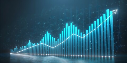 Abstract financial graph with upward trending arrow on a dark background