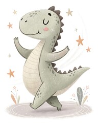 Naklejka premium Cute dinosaur dino in jurassic style. Adorable cartoon baby character art with pastel soft whimsical decor. Happy smiling childish animal drawing for kids nursery illustration design.