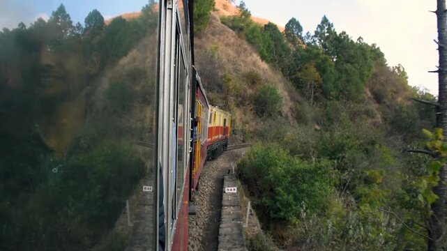 The toy train runs from Kalka to Shimla or Simla, the capital of Himachal Pradesh, north India in the northern Indian Himalayas. It is part of the Indian mountain railways.