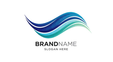 Dynamic Flowing Abstract Wave Logo with Blue and Green Gradient Colors and Placeholder Text