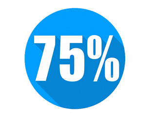 75% percentage discount offer button , 75% icon over blue circle